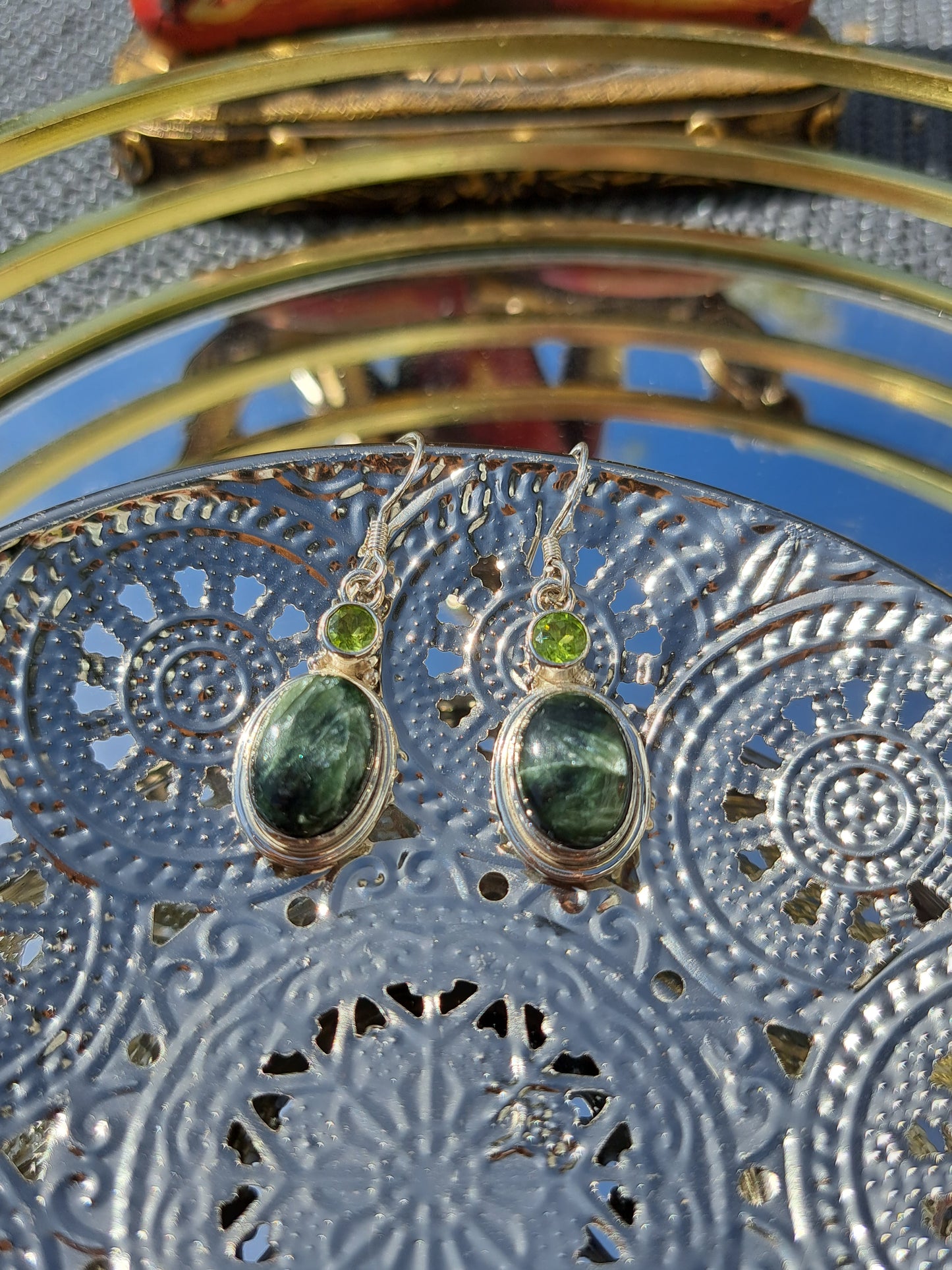 Seraphinit & Peridot Ohrringe 925 Silber