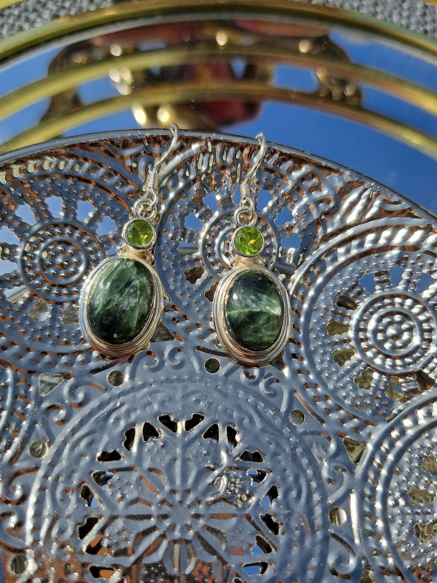 Seraphinit & Peridot Ohrringe 925 Silber