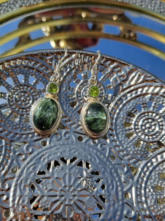 Seraphinit & Peridot Ohrringe 925 Silber