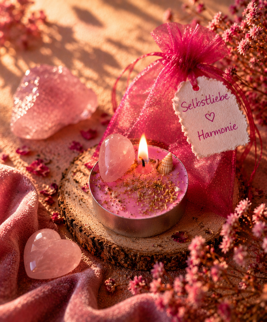 Mini Teelichtritual Selbstliebe – Rosa Ritualkerze mit liebevoller Geschenkverpackung